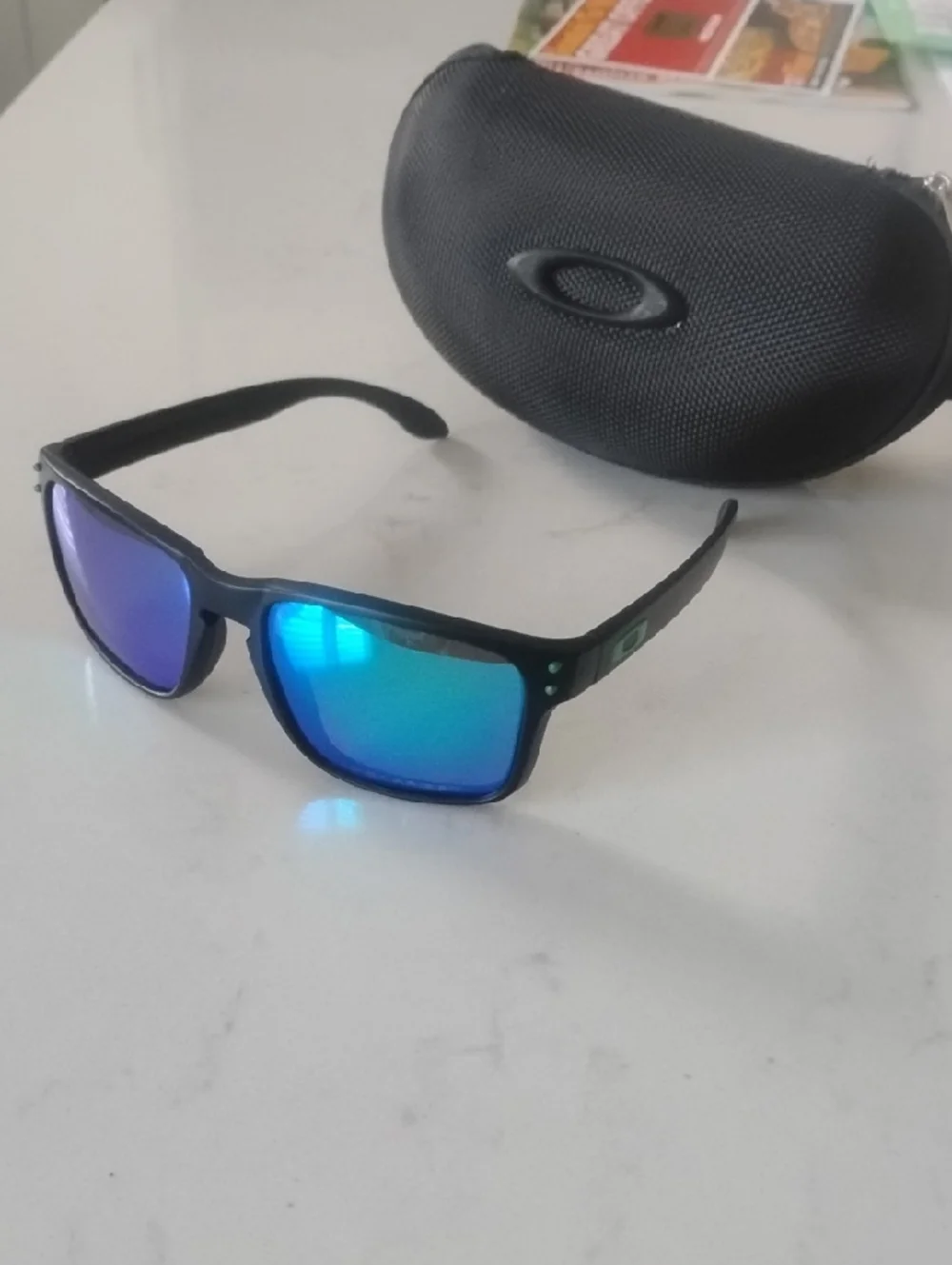 Oakley Matte Black Holbrook Sunglasses with Blue/Green Mirror Lenses